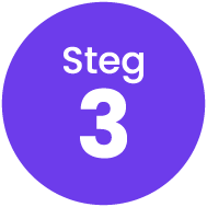 Lilla runding med teksten "steg 3" som er et visuelt element for hvor lett en kan bli kunde.